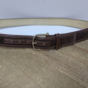 Brown Leather Belt with Corduroy Inlay – 33–36” Waist, Brass Buckle